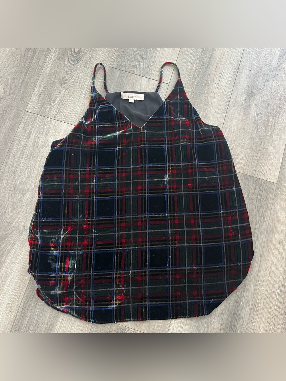 LOFT Velvet Plaid Cami Tank Top Women’s Medium Holiday Christmas
